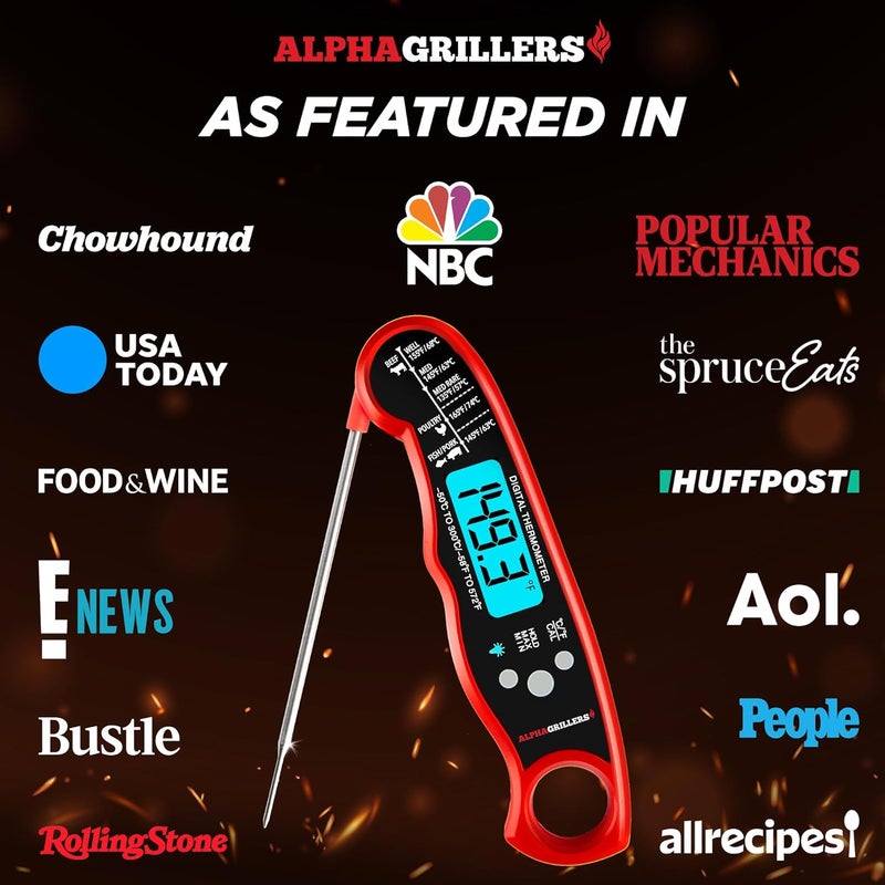 Alpha Grillers Instant Read Meat Thermometer for Cooking Grill and BBQ Griddle - Waterproof w/Backlight & Calibration for Food, Oven, Air Fryer Accessories, Kitchen Essentials, Stocking Stuffer Gifts - Image 4