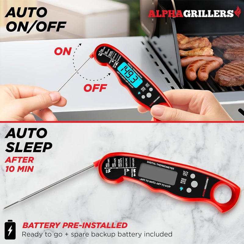 Alpha Grillers Instant Read Meat Thermometer for Cooking Grill and BBQ Griddle - Waterproof w/Backlight & Calibration for Food, Oven, Air Fryer Accessories, Kitchen Essentials, Stocking Stuffer Gifts - Image 3