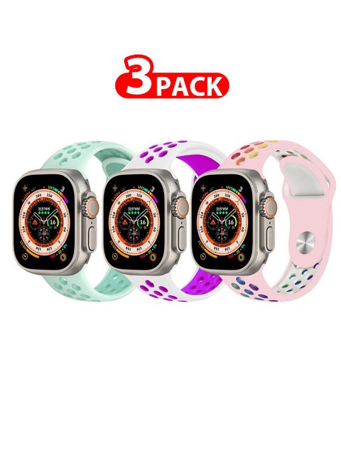 3 Pack For Apple Watch 49mm 45mm 44mm 42mm Silicone Sport Band Nike Strap Compatible With iWatch Series Ultra/8/7/SE/6/5/4/3/2/1