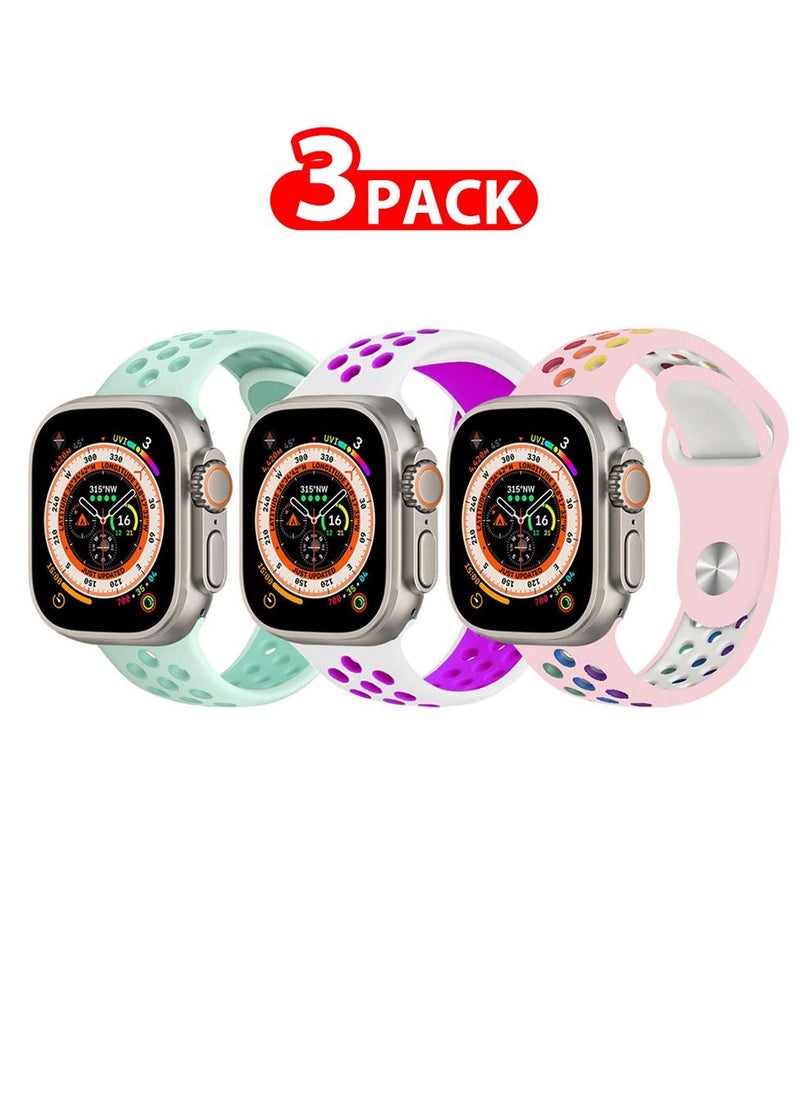 CATANES - 3 Pack For Apple Watch 49mm 45mm 44mm 42mm Silicone Sport Band Nike Strap Compatible With iWatch Series Ultra/8/7/SE/6/5/4/3/2/1 - Image 1