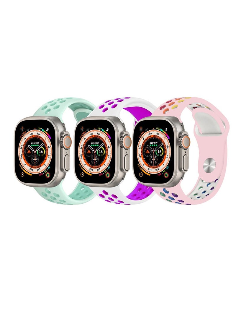 CATANES - 3 Pack For Apple Watch 49mm 45mm 44mm 42mm Silicone Sport Band Nike Strap Compatible With iWatch Series Ultra/8/7/SE/6/5/4/3/2/1 - Image 1