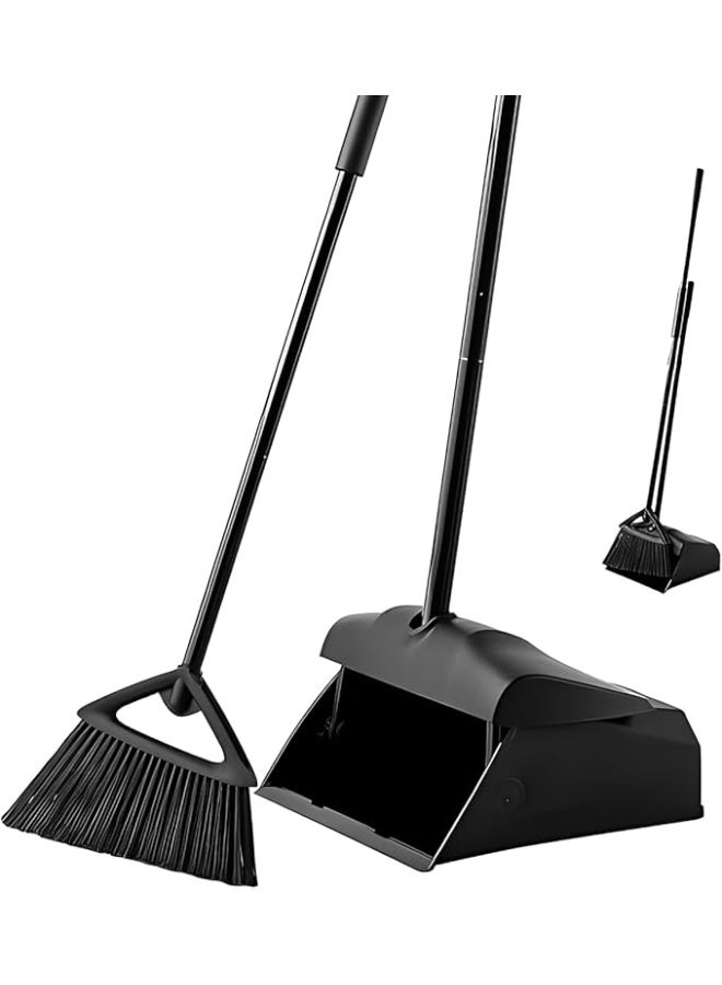 Commercial Lobby Broom and Dustpan Set with Long Handle for Indoor and Outdoor Cleaning - Image 1