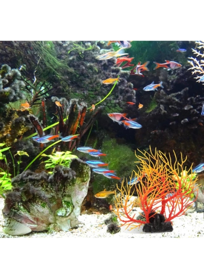 شجرة مرجانية محاكاة، نباتات مائية واقعية لتزيين حوض السمك، تصميم مضغوط لسهولة وضعها في تصميم المناظر الطبيعية وديكور حوض السمك المنزلي، برتقالي 25 × 23 - Image 5