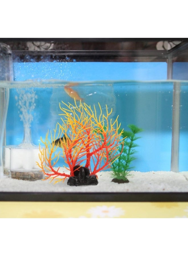 شجرة مرجانية محاكاة، نباتات مائية واقعية لتزيين حوض السمك، تصميم مضغوط لسهولة وضعها في تصميم المناظر الطبيعية وديكور حوض السمك المنزلي، برتقالي 25 × 23 - Image 1