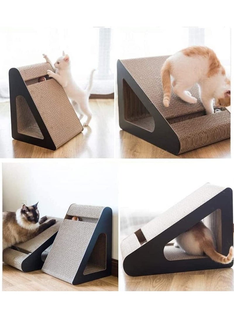 vsell24 38X24X26Cm Vertical Triangle Cat Scratch Board Incline Scratching Mat Posts Pad with Multiple Scratching Angles Recyclable Corrugated Cardboard with Toy Balls Catnip  - Image 2