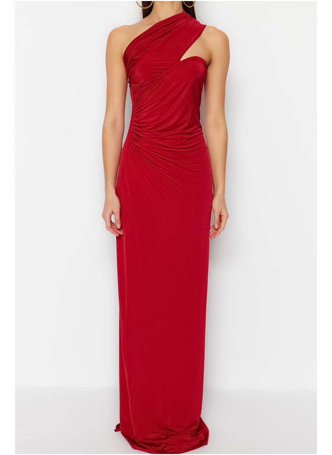 trendyol - Burgundy One-Shoulder Gathered Detailed Long Evening Evening Dress TPRSS23AE00257 - Image 1