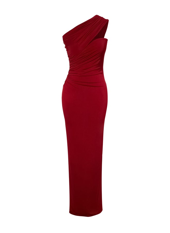 trendyol - Burgundy One-Shoulder Gathered Detailed Long Evening Evening Dress TPRSS23AE00257 - Image 1