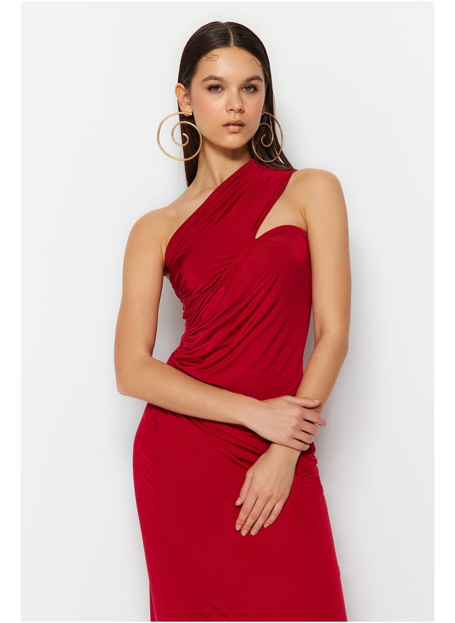 trendyol - Burgundy One-Shoulder Gathered Detailed Long Evening Evening Dress TPRSS23AE00257 - Image 1