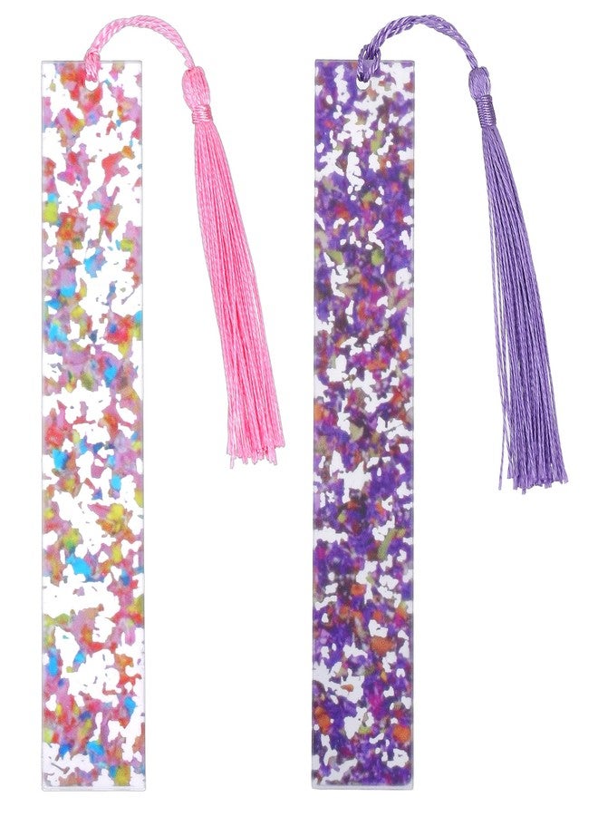 Thrymme 2 Pcs Book Marks for Reading Kids, Pink & Purple Acrylic Girly Bookmarks for Girls Cute Bookmarks with Tassels, Perfect for Reading, Gifts for Book Lovers - Image 1