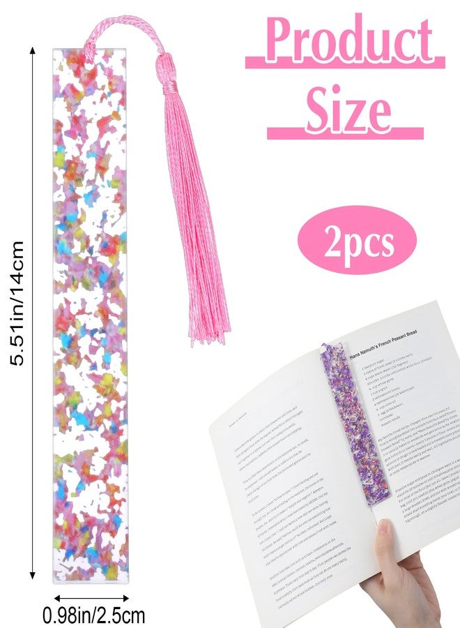 Thrymme 2 Pcs Book Marks for Reading Kids, Pink & Purple Acrylic Girly Bookmarks for Girls Cute Bookmarks with Tassels, Perfect for Reading, Gifts for Book Lovers - Image 2