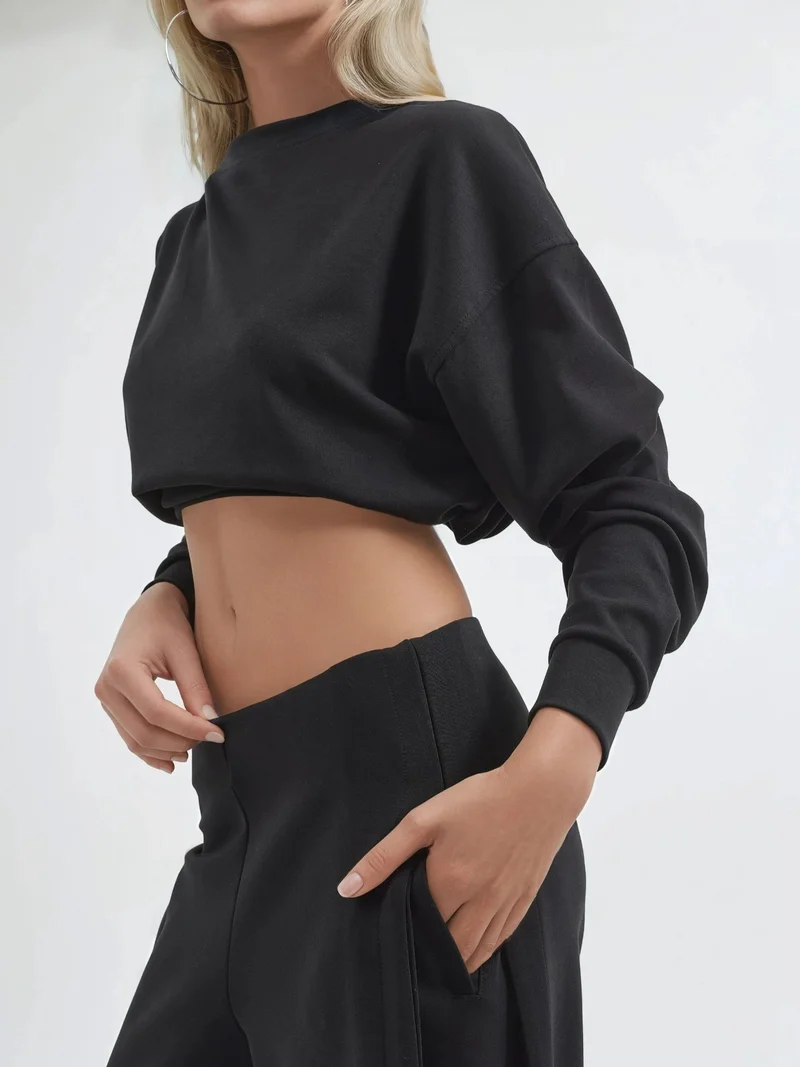 Busem Black BUSEM Wide Leg Pleated Pants for Women | Best Price UAE