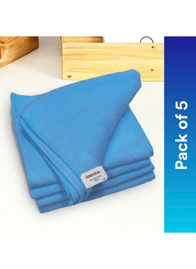Scotch Brite ScotchBrite 3M High Performance Microfiber Cleaning Cloth 300 GSM Lint Scratch Free Multi Use for Glass Metal Wood Superior Stain Removal Wipe Cloth 40 cm X 40 cm Blue Packs of 5  - Image 2