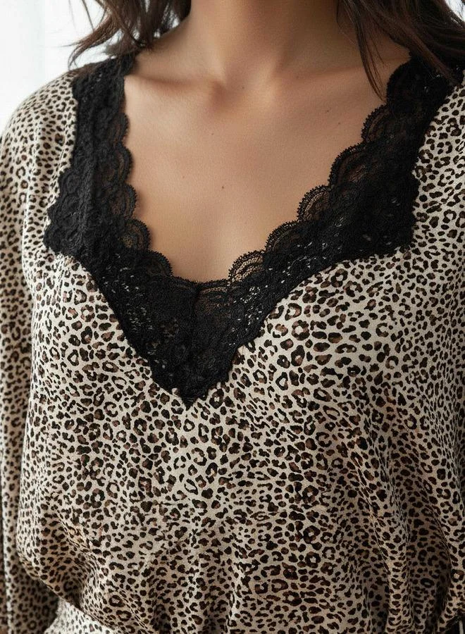 Aadaraya  Aadaraya Night Dress Short Sleeve Animal Print for Women | Best Price UAE