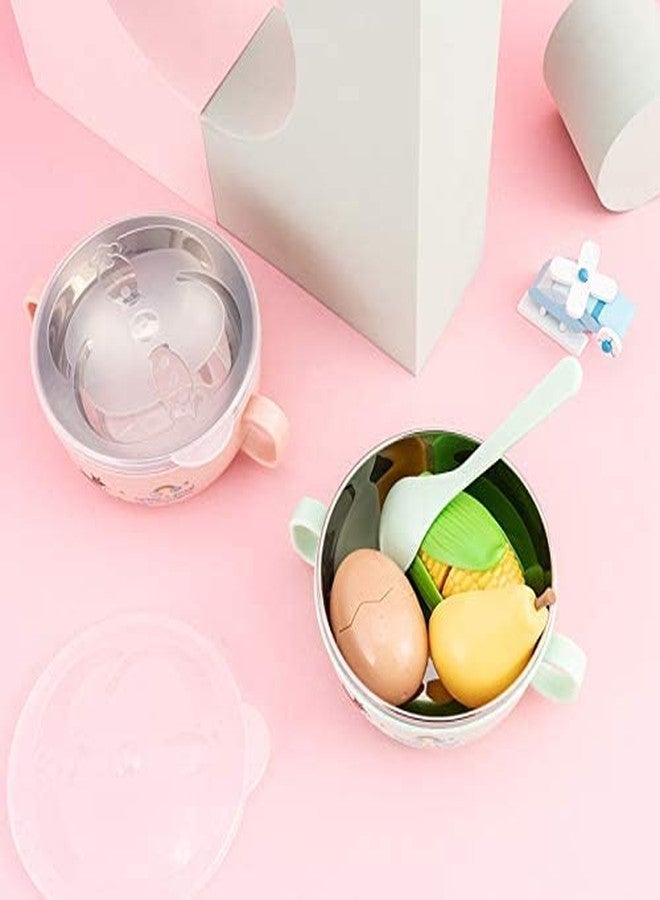 JENY Baby Feeding Tableware Dishes Stainless Steel Insulation Bowl with Handle Spoon Set Children Tableware Food Container Lunch Box Kids Feeding Dinnerware - Image 3