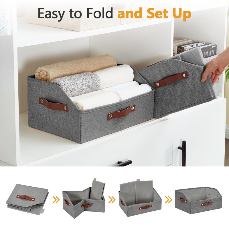 Bagnizer Closet Organizers and Storage, Linen Trapezoid Storage Bins with Handles, Collapsible Shelf Organizer for Blanket, Towel, Clothes, Hats, Purse (Gray) - Image 4
