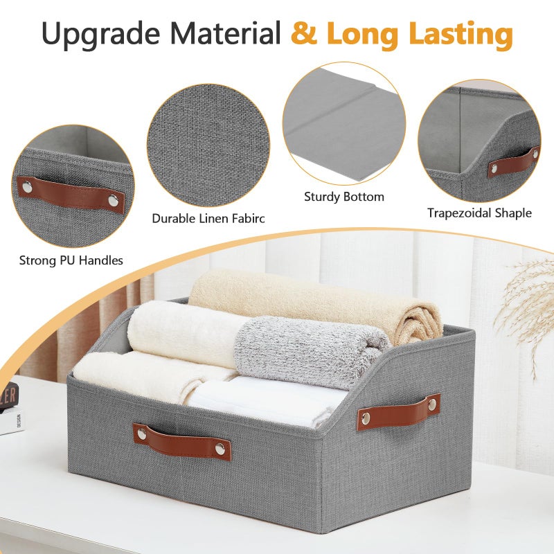Bagnizer Closet Organizers and Storage, Linen Trapezoid Storage Bins with Handles, Collapsible Shelf Organizer for Blanket, Towel, Clothes, Hats, Purse (Gray) - Image 3