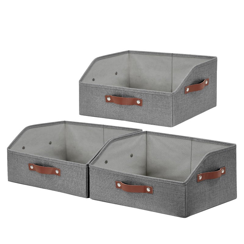 Bagnizer Closet Organizers and Storage, Linen Trapezoid Storage Bins with Handles, Collapsible Shelf Organizer for Blanket, Towel, Clothes, Hats, Purse (Gray) - Image 1