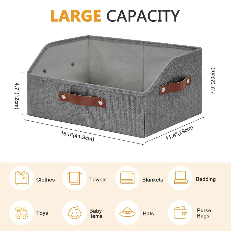 Bagnizer Closet Organizers and Storage, Linen Trapezoid Storage Bins with Handles, Collapsible Shelf Organizer for Blanket, Towel, Clothes, Hats, Purse (Gray) - Image 2
