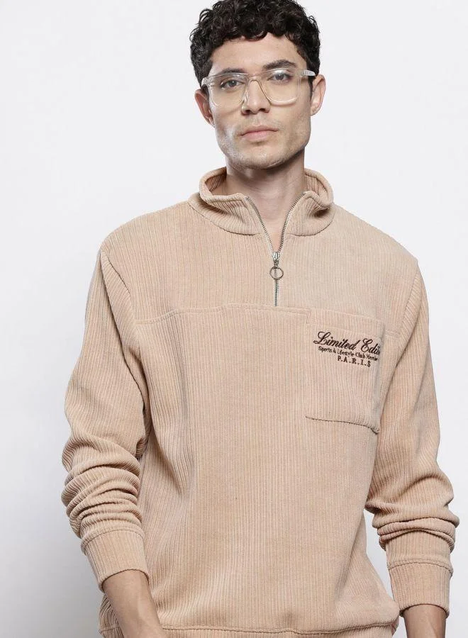 ذا انديان كراج كو Men Relaxed Fit Self Design High Neck Full Sleeves Sweatshirt