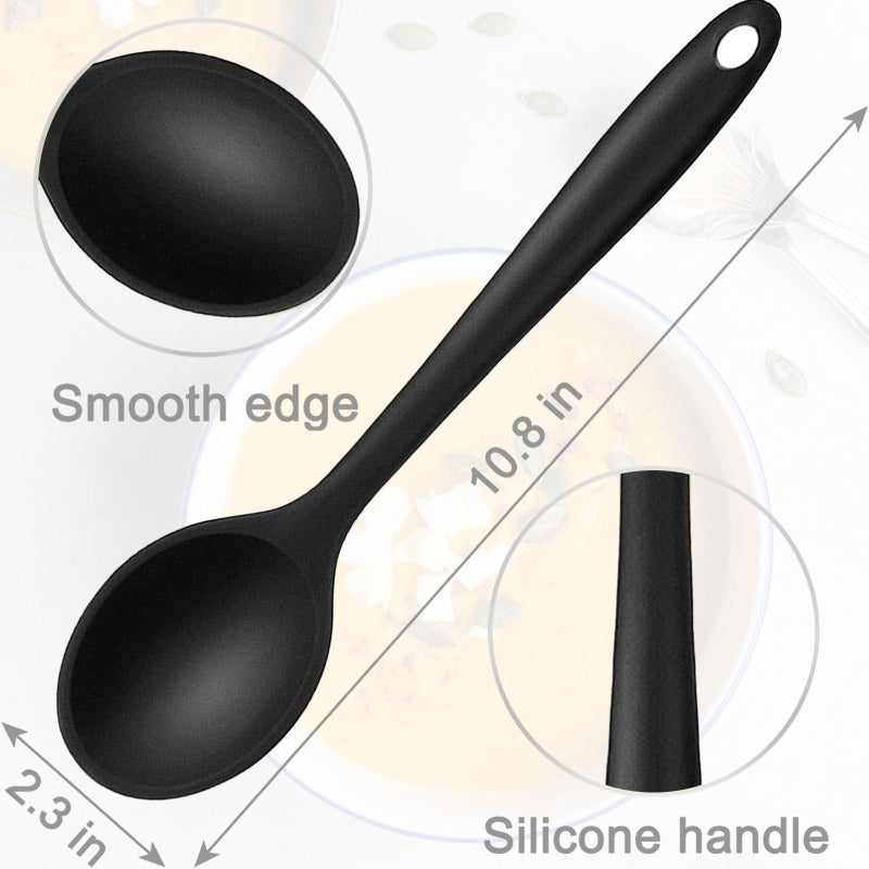 Beieverluck 6 Pack Large Silicone Cooking Spoons 10.8'' Heat Resistant Kitchen Spoons for Cooking Silicone Serving Stirring Mixing Spoons, black - Image 2