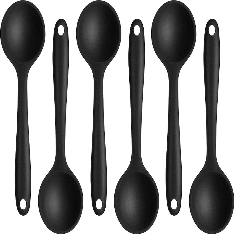 Beieverluck 6 Pack Large Silicone Cooking Spoons 10.8'' Heat Resistant Kitchen Spoons for Cooking Silicone Serving Stirring Mixing Spoons, black - Image 1