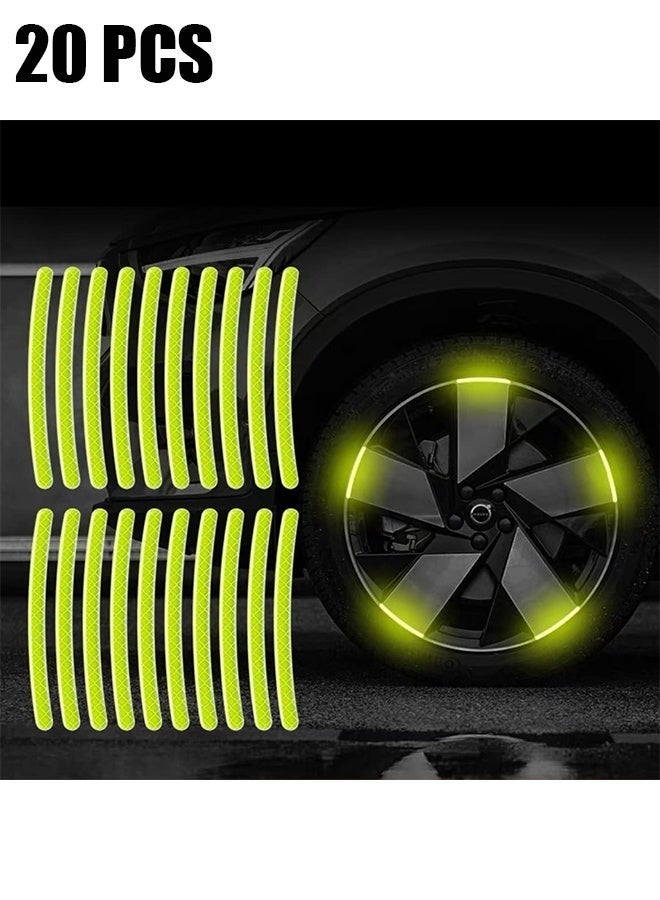 20 Pcs heel Reflective Stickers, Car Wheel Hub Reflective Sticker, for Motorcycle Wheels Car Cycling Night Reflective Safety, Decoration Stripe Rim Sticker, Universal for Car Vehicle Truck (Green) - Image 1