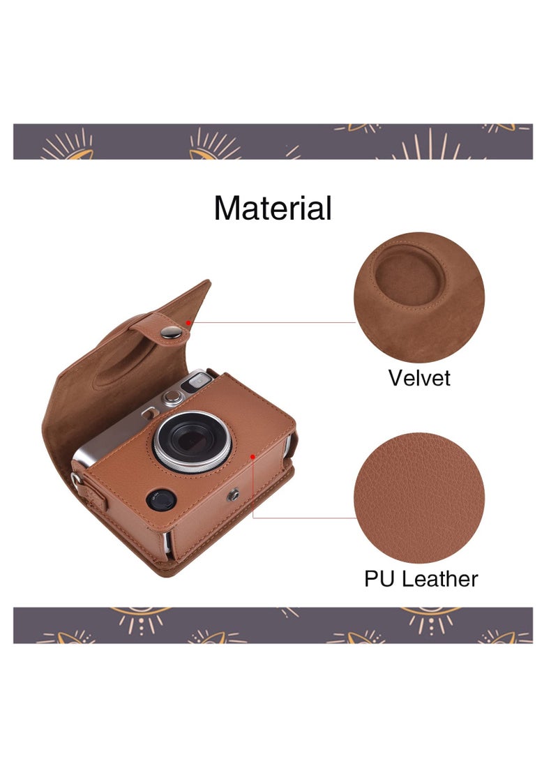 erorex Case for Fuji Mini Evo Camera With Adjustable Shoulder Strap in Brown Lychee Texture Horizontal Style  - Image 4
