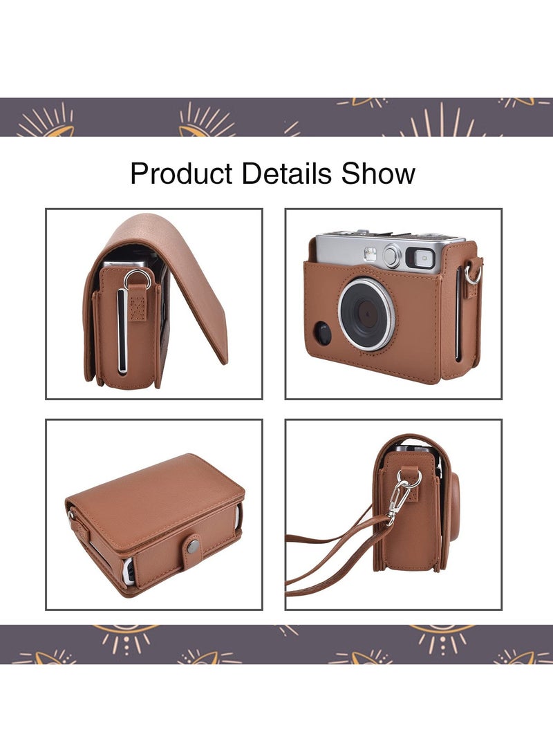 erorex Case for Fuji Mini Evo Camera With Adjustable Shoulder Strap in Brown Lychee Texture Horizontal Style  - Image 5