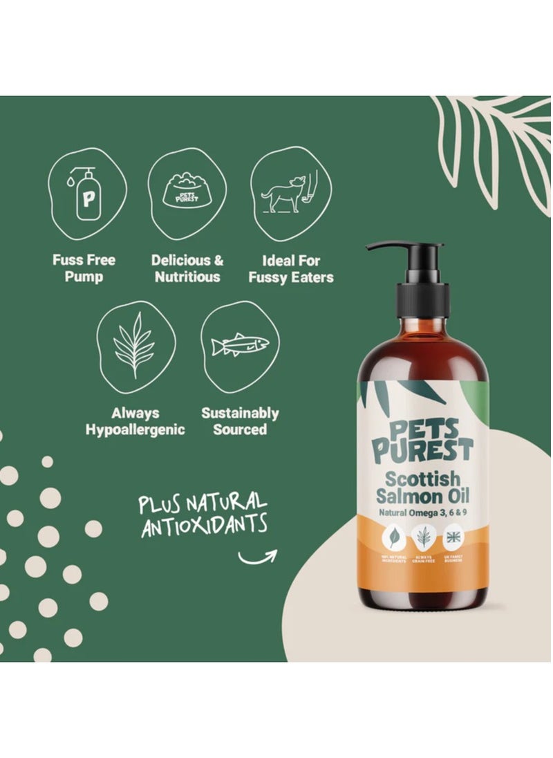 Pets Purest - Scottish Salmon Oil For Dogs, Cats, Horse, Ferret & Pet - Pure Omega 3, 6 & 9 Fish Oil Food Treats Supplement for Natural Coat, Immune Support, Itchy Skin, Joint & Brain Health 2x300mL - Image 1