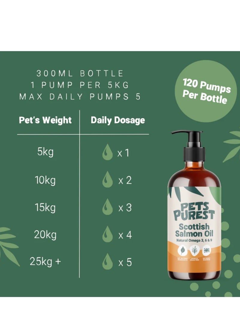 Pets Purest - Scottish Salmon Oil For Dogs, Cats, Horse, Ferret & Pet - Pure Omega 3, 6 & 9 Fish Oil Food Treats Supplement for Natural Coat, Immune Support, Itchy Skin, Joint & Brain Health 2x300mL - Image 1