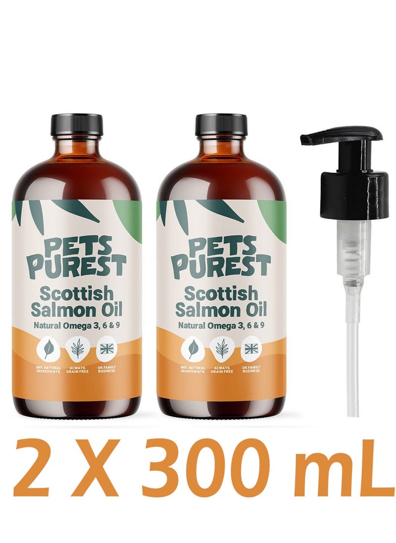 Pets Purest - Scottish Salmon Oil For Dogs, Cats, Horse, Ferret & Pet - Pure Omega 3, 6 & 9 Fish Oil Food Treats Supplement for Natural Coat, Immune Support, Itchy Skin, Joint & Brain Health 2x300mL - Image 1