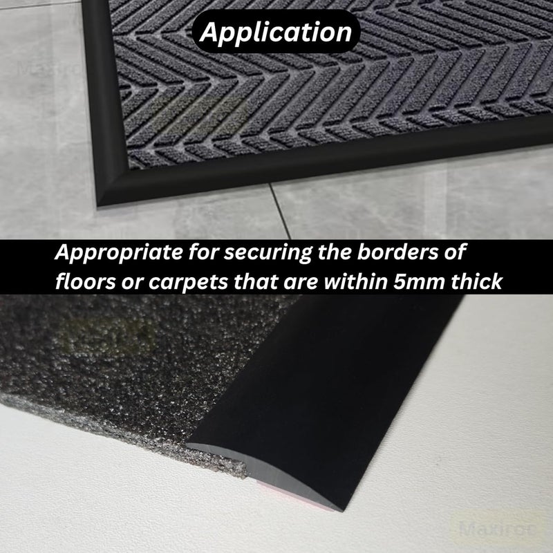 Maxiroc Floor Transition Strip Self Adhesive Carpet Wood Tile Vinyl Flooring Laminate Transition Cover Edge Trim Gap Doorway Threshold for Uneven Floors Heights Within 5 mm (Black, 120 inches) - Image 5