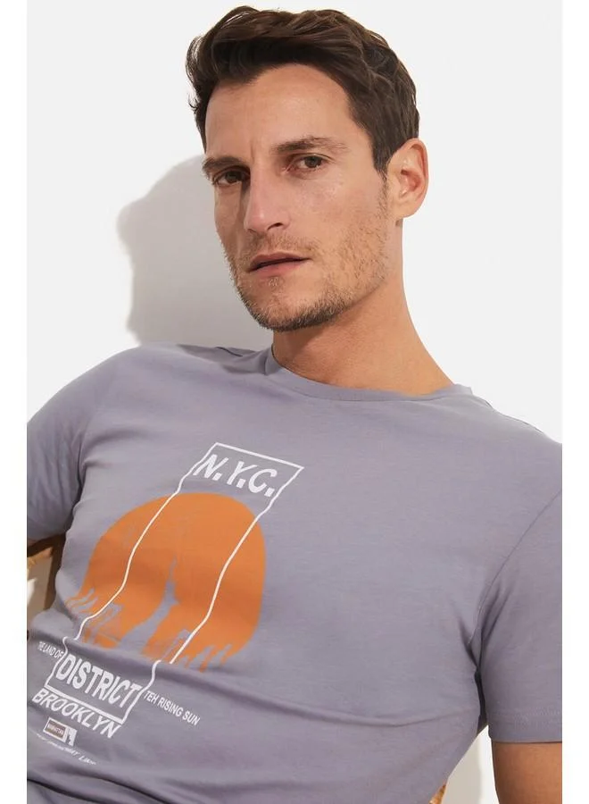 جون June Men Regular Fit Printed Crew Neck Tshirt Grey