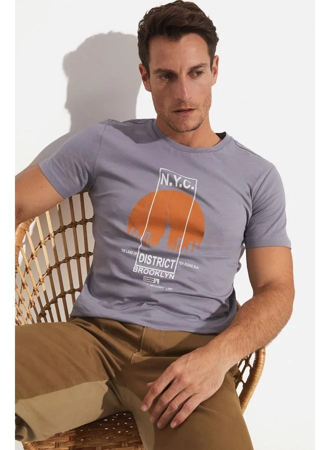 جون June Men Regular Fit Printed Crew Neck Tshirt Grey