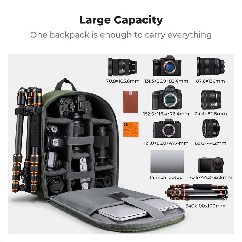 K&F CONCEPT Camera Bag Backpack, Professional DSLR/SLR/Mirrorless Camera Backpack, Photography Camera Case with Tripod Holder & Rain Cover Compatible with Canon/Sony/Nikon/FUJIFILM - Image 3