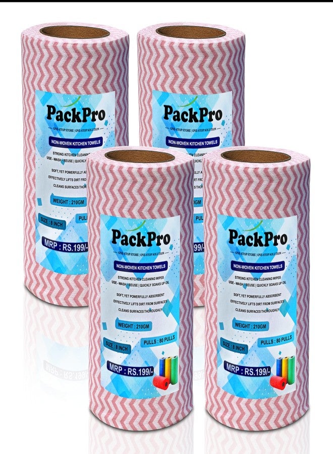 PackPro Non-Woven Kitchen Towel Roll | Red | 320 Pulls | 80 Pulls x 4 Rolls | Washable, Eco-Friendly, Disposable Cleaning Towels for Home, Office, and Kitchen Use | Soft & Highly Absorbent - Image 1