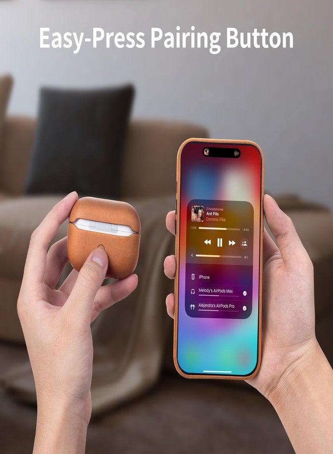 جراب بيليماي لسماعات AirPods Pro (الجيل الثاني) - جلد كريزي هورس فاخر - مظهر عتيق أنيق - قبضة محكمة - متوافق مع تقنية MagSafe والشحن اللاسلكي - متوافق مع جراب AirPods Pro رقم 2 - لون بني فاتح - Image 4