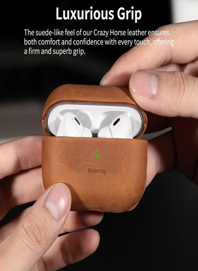جراب بيليماي لسماعات AirPods Pro (الجيل الثاني) - جلد كريزي هورس فاخر - مظهر عتيق أنيق - قبضة محكمة - متوافق مع تقنية MagSafe والشحن اللاسلكي - متوافق مع جراب AirPods Pro رقم 2 - لون بني فاتح - Image 3