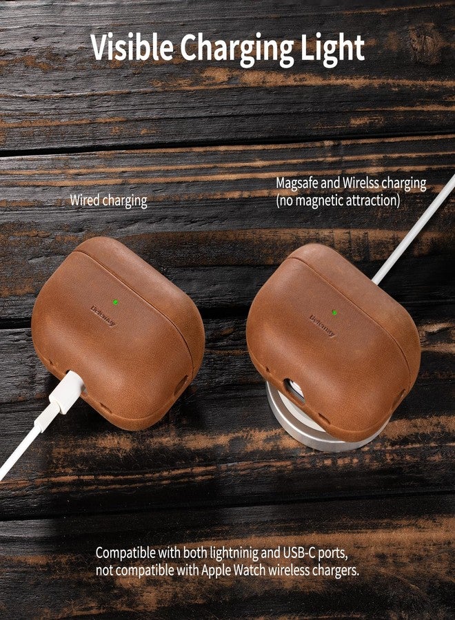 جراب بيليماي لسماعات AirPods Pro (الجيل الثاني) - جلد كريزي هورس فاخر - مظهر عتيق أنيق - قبضة محكمة - متوافق مع تقنية MagSafe والشحن اللاسلكي - متوافق مع جراب AirPods Pro رقم 2 - لون بني فاتح - Image 5