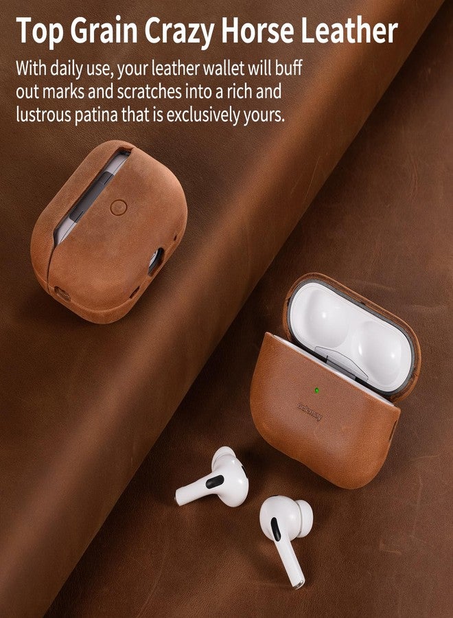 جراب بيليماي لسماعات AirPods Pro (الجيل الثاني) - جلد كريزي هورس فاخر - مظهر عتيق أنيق - قبضة محكمة - متوافق مع تقنية MagSafe والشحن اللاسلكي - متوافق مع جراب AirPods Pro رقم 2 - لون بني فاتح - Image 2