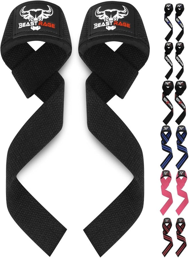 BEAST RAGE Lifting Wrist Straps for Weightlifting, Straps Gym Grip Power Workouts Lifting Straps Padded Cotton Men Women Wrap Lift, Deadlift Bodybuilding Weight Lifting Exercise Straps (Black) - Image 1