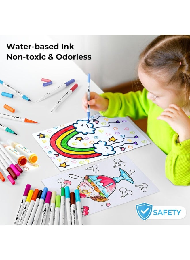 Ohuhu 60Colors Brush &Fineliner Color Pens, Water Based, White pen holder - Image 4