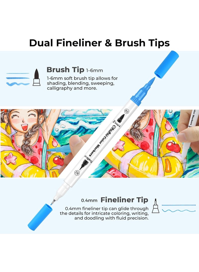 Ohuhu 60Colors Brush &Fineliner Color Pens, Water Based, White pen holder - Image 3
