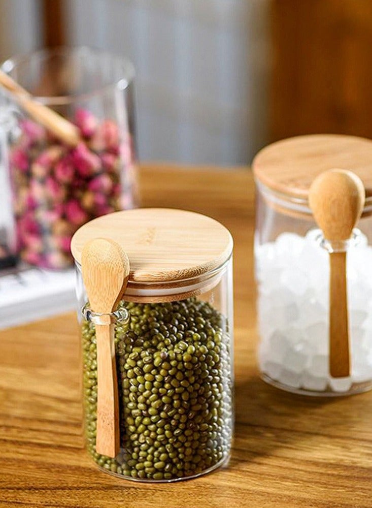 3packs مطبخ زجاجي ختم جرة مع غطاء الخيزران وملعقة التوابل متعددة الوظائف الشاي القهوة زجاجة تخزين السكر واضح رطوبة مقاومة للغبار مقاومة للتخزين جرة - Image 1