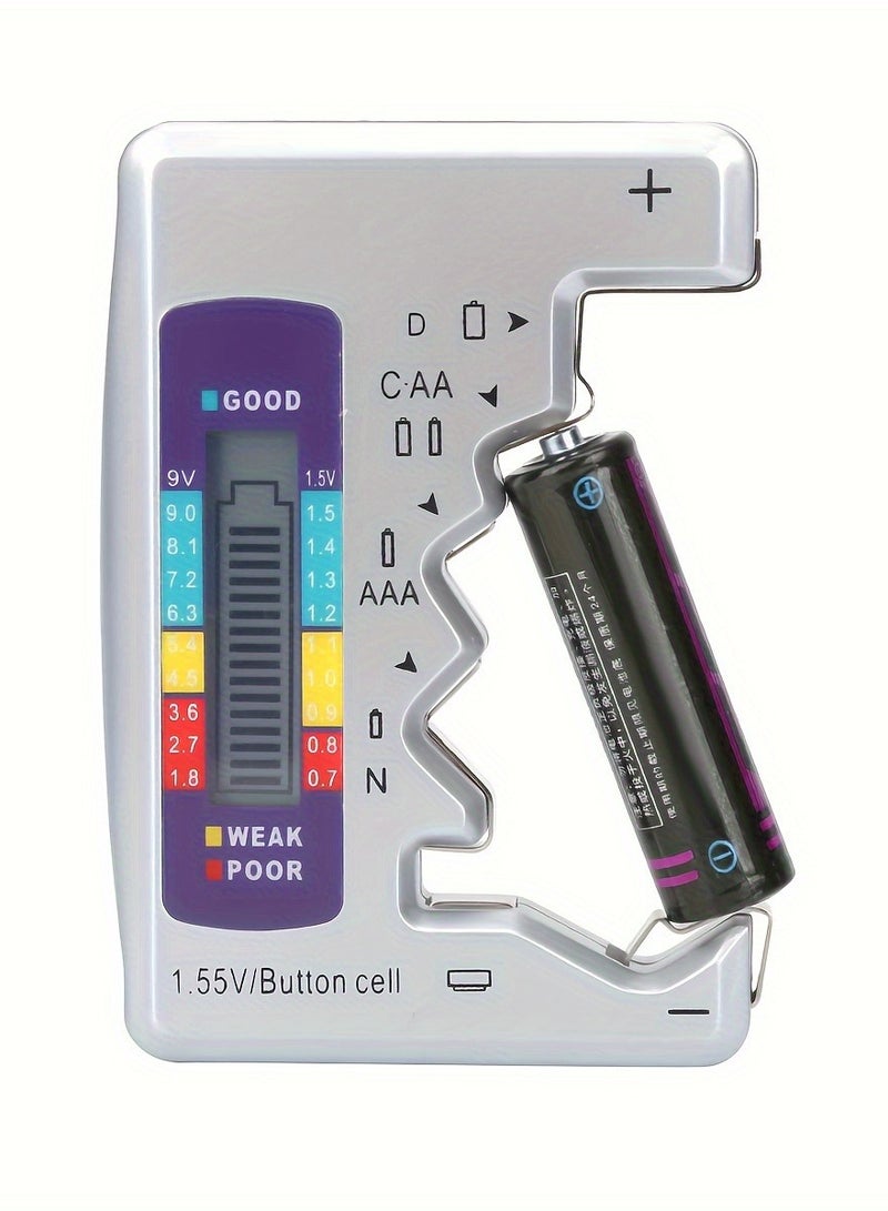 Versatile Digital Battery Tester - Quick & Easy Check for C, AA, AAA, D, N, 9V, 6F22, 1.5V Button Cell Batteries with LCD Display  - Image 1