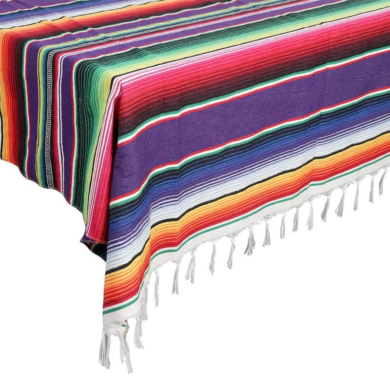 OurWarm 59 x 84 Inch Mexican Tablecloth Serape Blanket Large Square Cotton Fringe Fiesta Tablecloth for Mexican Cinco de Mayo Party Decorations