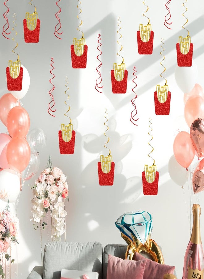 Maicaiffe French Fries Sign Hanging Swirl Decorations - Glitter 16 Pcs Fast Food Party Supplies - Girls Boys Birthday - Engagement - Wedding Streamers - Potato French Fries Party Foil Swirls Ceiling Decorations - Image 5