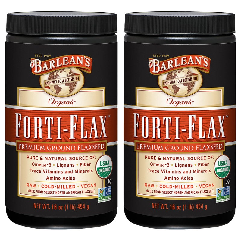 Barleans FortiFlax Organic Flaxseed Ground Whole Raw Seeds Omega3 Supplement with Lignans and Dietary Fiber Bulk Ground Flax Seed 16 oz 2 Pack
