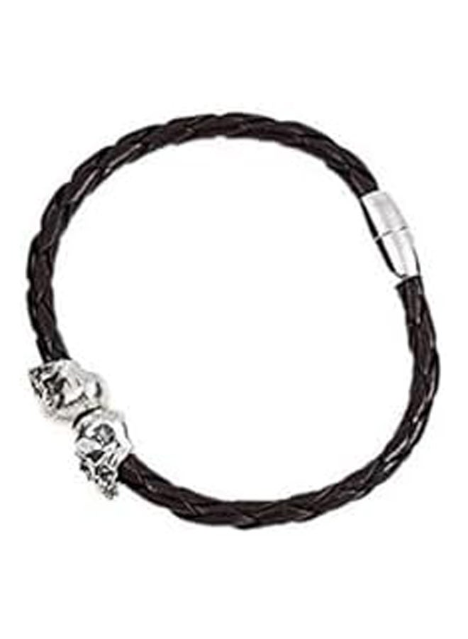 Bracelets of braided leather color very dark Brown with 2 skull silver color Item No 752 - 2 - Image 1