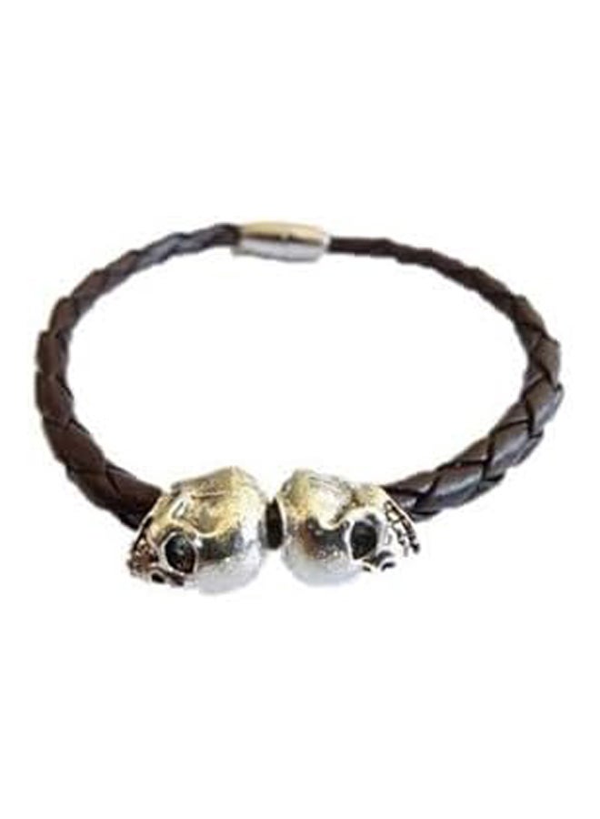 Bracelets of braided leather color very dark Brown with 2 skull silver color Item No 752 - 2 - Image 2